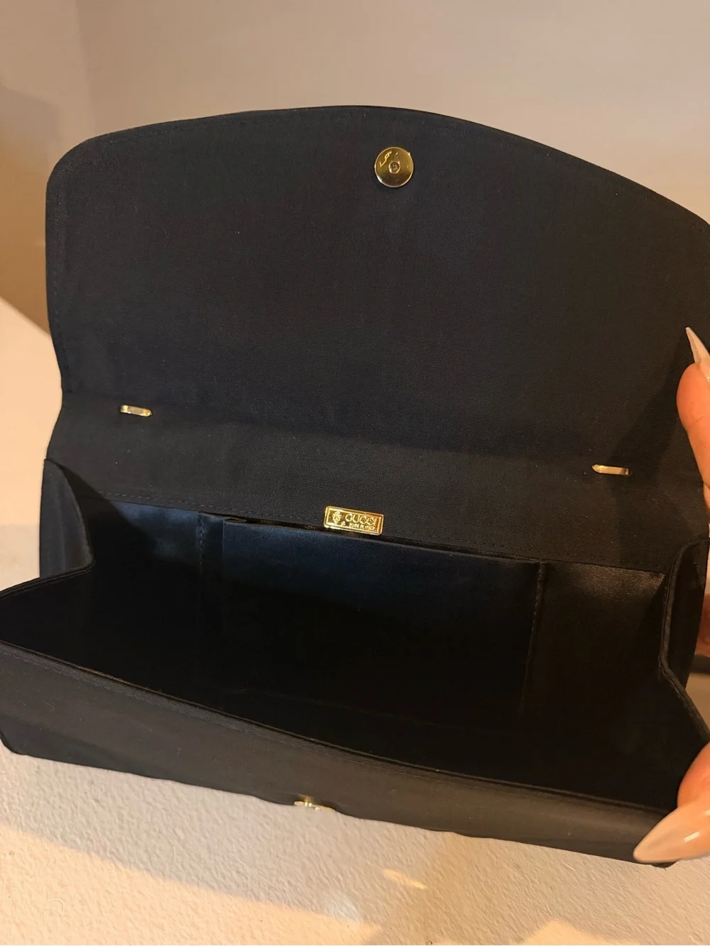 Vintage Gucci Black Satin Bow Evening Clutch Formal Designer Bag